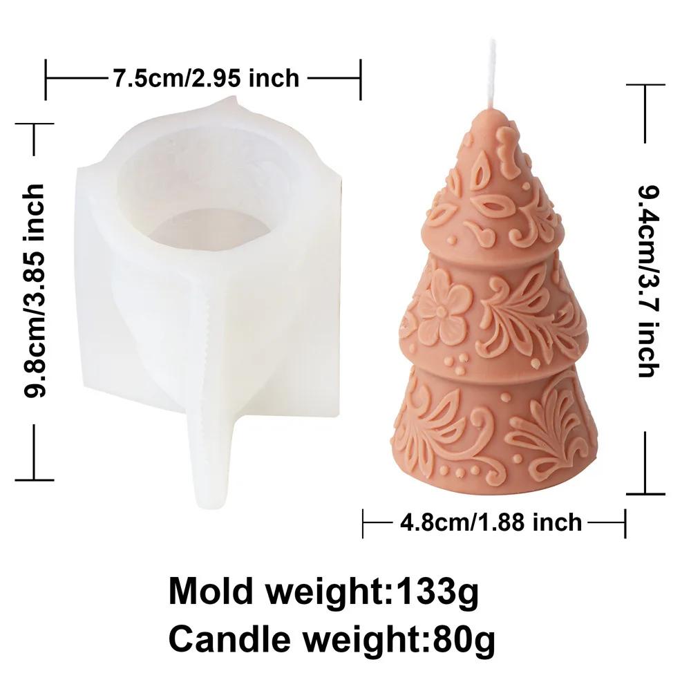 2025 Christmas tree candle silicone mold embossed pattern cone Christmas tree mould Christmas gift lace Santa tree resin molds