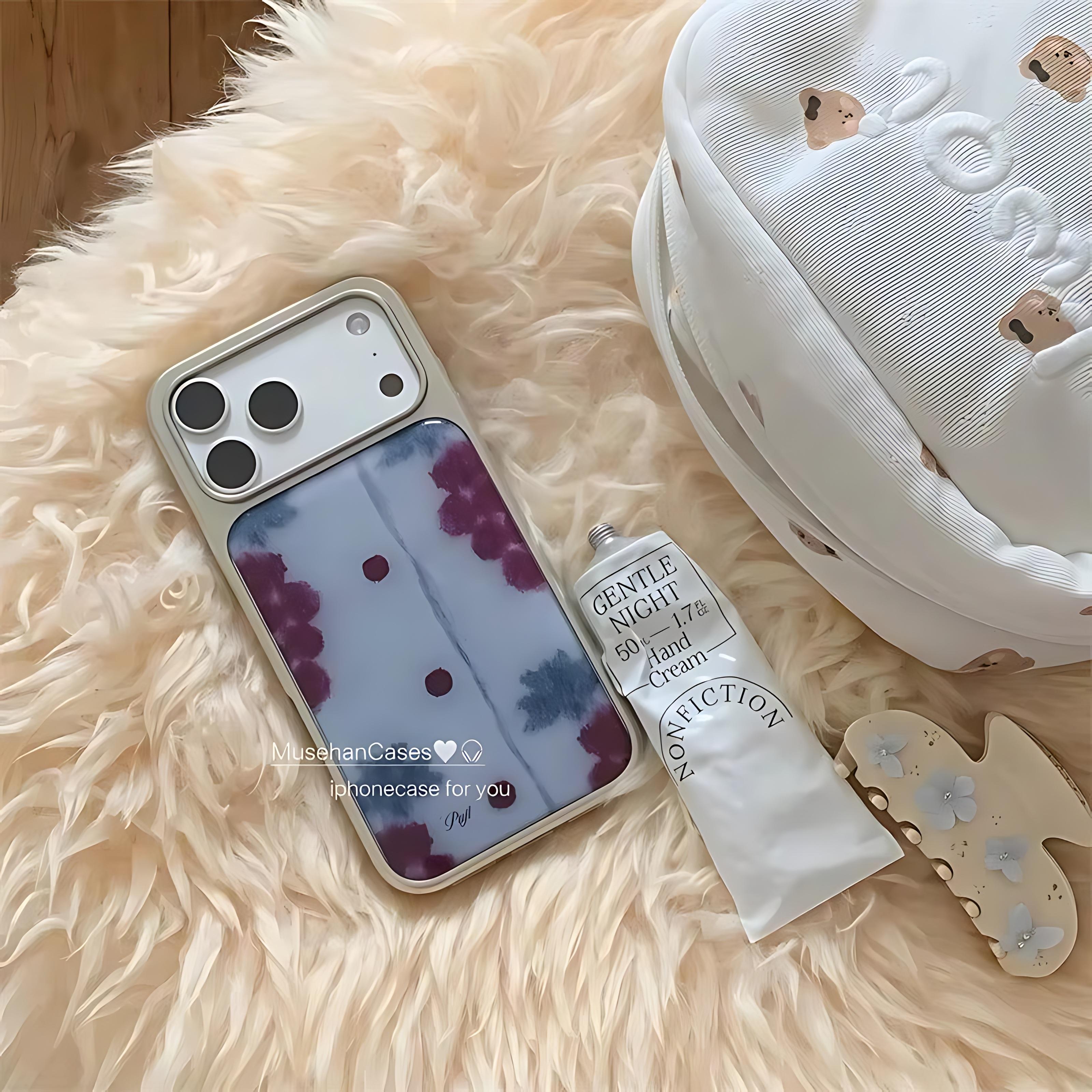 

Korean Winter Hand-Painted Grape Phone Case for iPhone 17 16e 16 15 14 13 12 11 Air Pro Max X XR 8 Plus Luxury Clear Back Cover iPhone 11