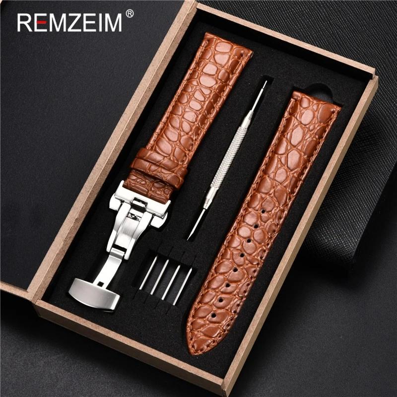 Leather Watch Band 18/20/22/24mm Universal Bracelet Crocodile Pattern Business Watchband Accessories with Gift Packing Box