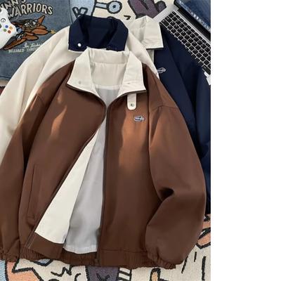 Lässige Herrenjacke Frühling Herbst Modischer Windbreaker im Hongkong-Stil Polyesterstoff Reißverschluss Langarm Jugend