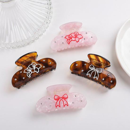 Hair Claw No Slipping Acetate Sheet Strong Grip Medium Size Back Head Hair Clip Rhinestone Inlaid Bowknot Pattern Versatile Hair Accessory