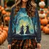 Women's Halloween Print Neck Pullover Sweatshirt, Long Sleeve Casual Fashion Top