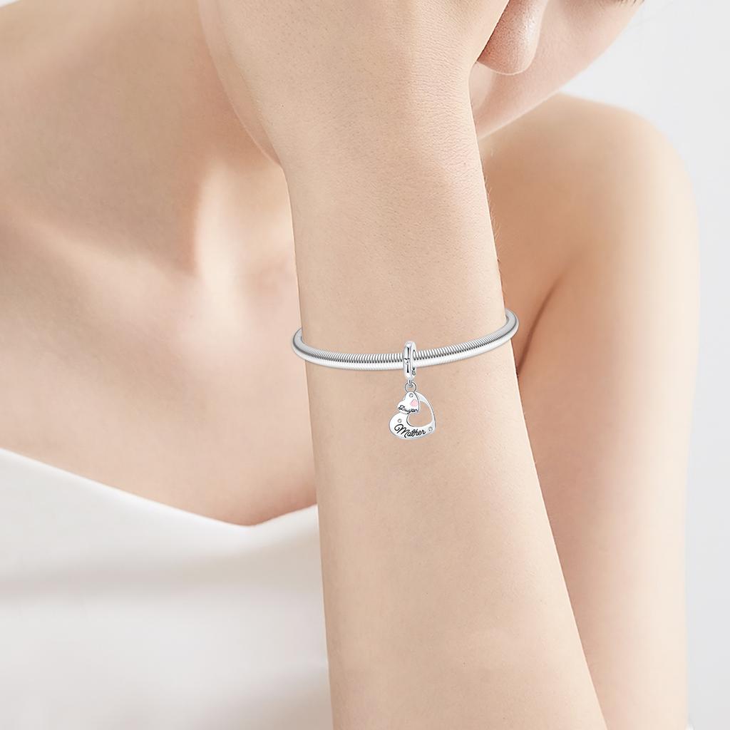 Copper Grandma Gift Double Love Pendant Charms Fit Original Bracelets Diy Birthday Jewelry Gift