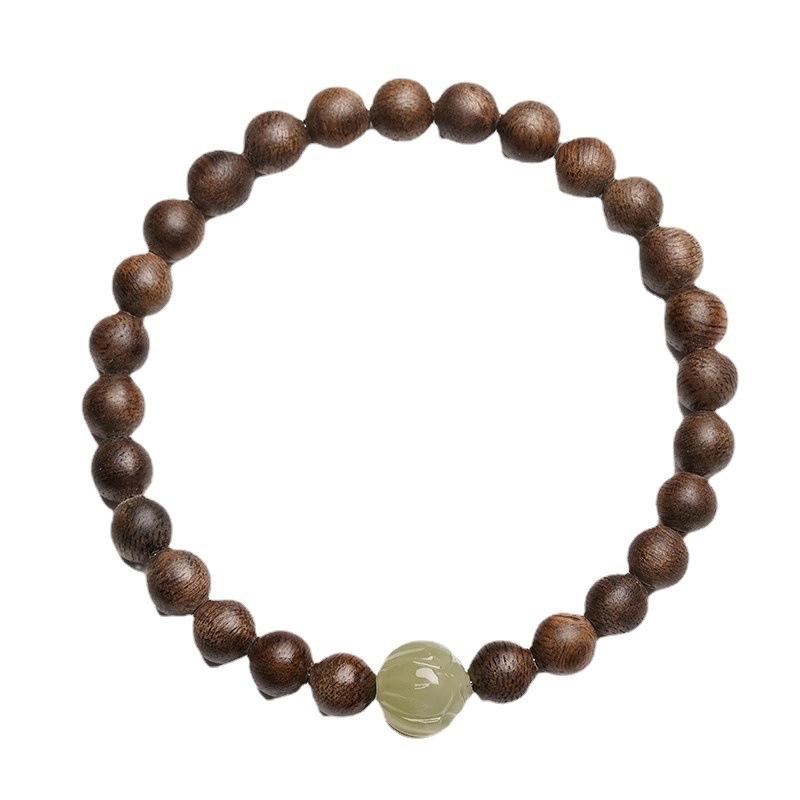 Natural Agarwood Bracelet for Men and Women, Zodiac Buddha, Hetian Jade Lotus Couple Bracelet