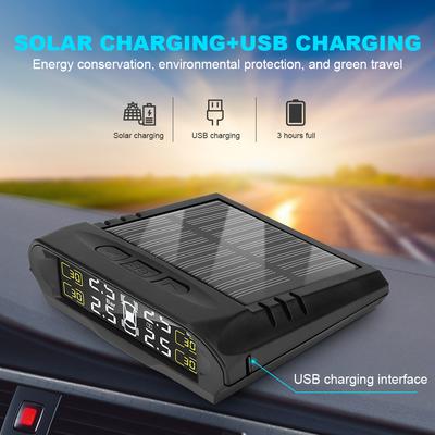 Solarbetriebenes Auto-Reifendrucküberwachungssystem LCD-Anzeige DC 5V Digitaler Reifendrucksensor USB-Aufladung 400mAh Automobilzubehör