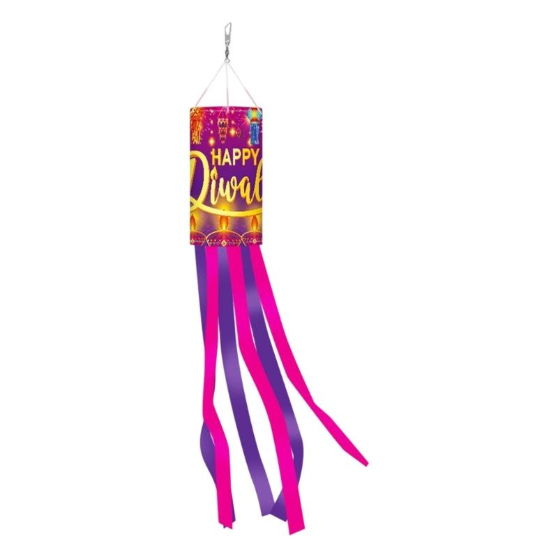 Front Door Diwali Windsock Decoration Hanging Festival Decors with Polyester Fabric and Ribbon Tails for Patio Space