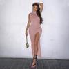 Euro-American Women's Solid Sleeveless Midi Dress 2023 - Elegant Slim Fit, Sexy Slit Design for Spring/Summer