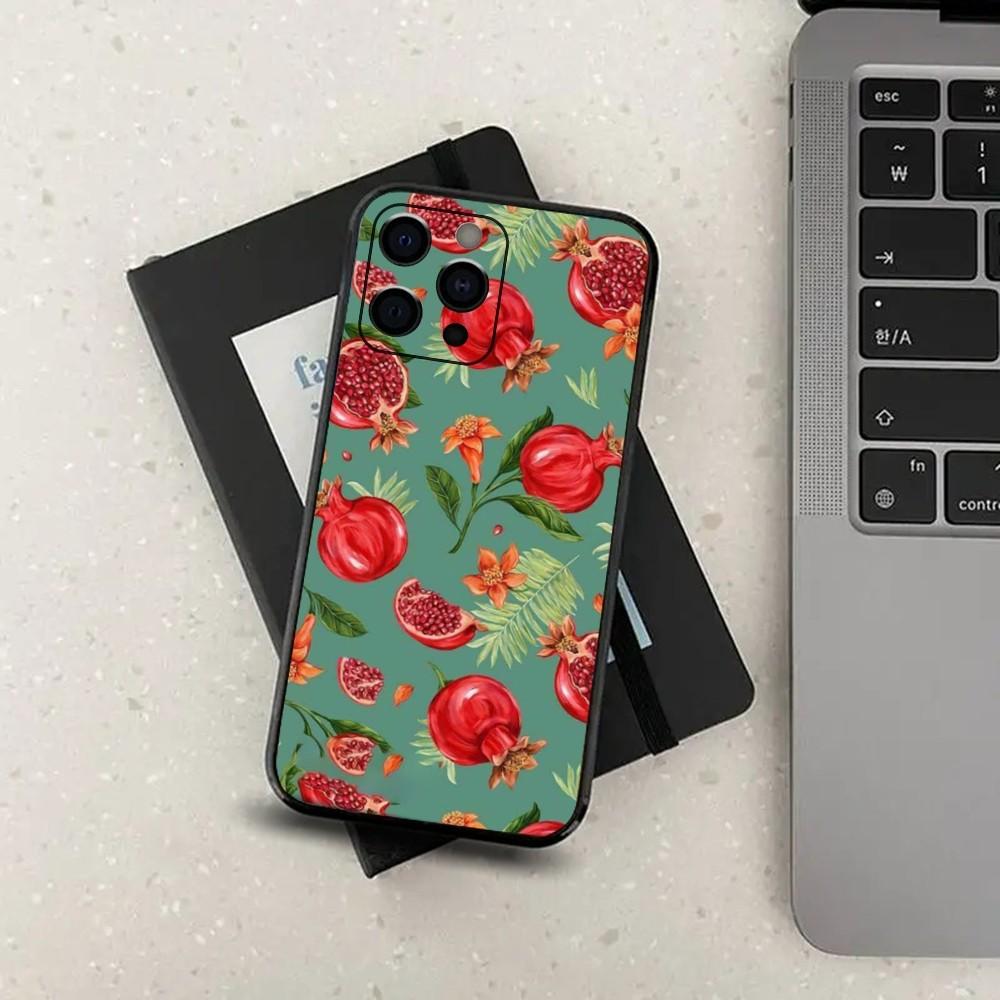 Food Fruit Red Pomegranate Phone Case For Apple iPhone 15,14,13,12,11,Pro,X,XS,Max,XR,Plus,Mini Soft Black Cover
