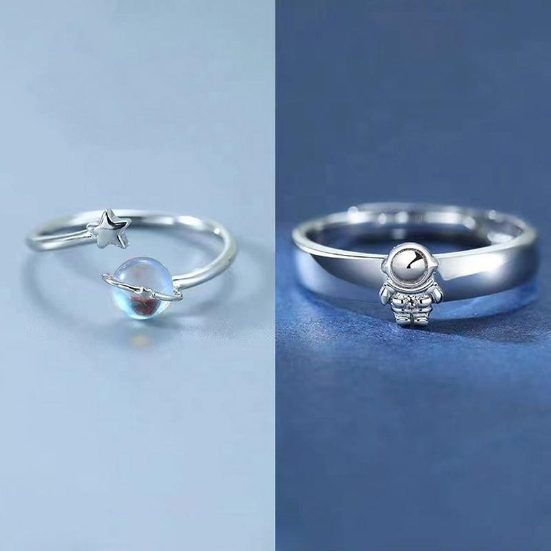 Couple Ring Happy Planet Astronaut Moonstone Couple Pair Ring Light Luxury