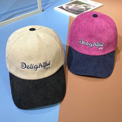 Color-blocked Corduroy Letter Embroidered Baseball Hat for Women In Autumn and Winter Versatile Casual Hard Top Wide Brim Baseball Cap for Men