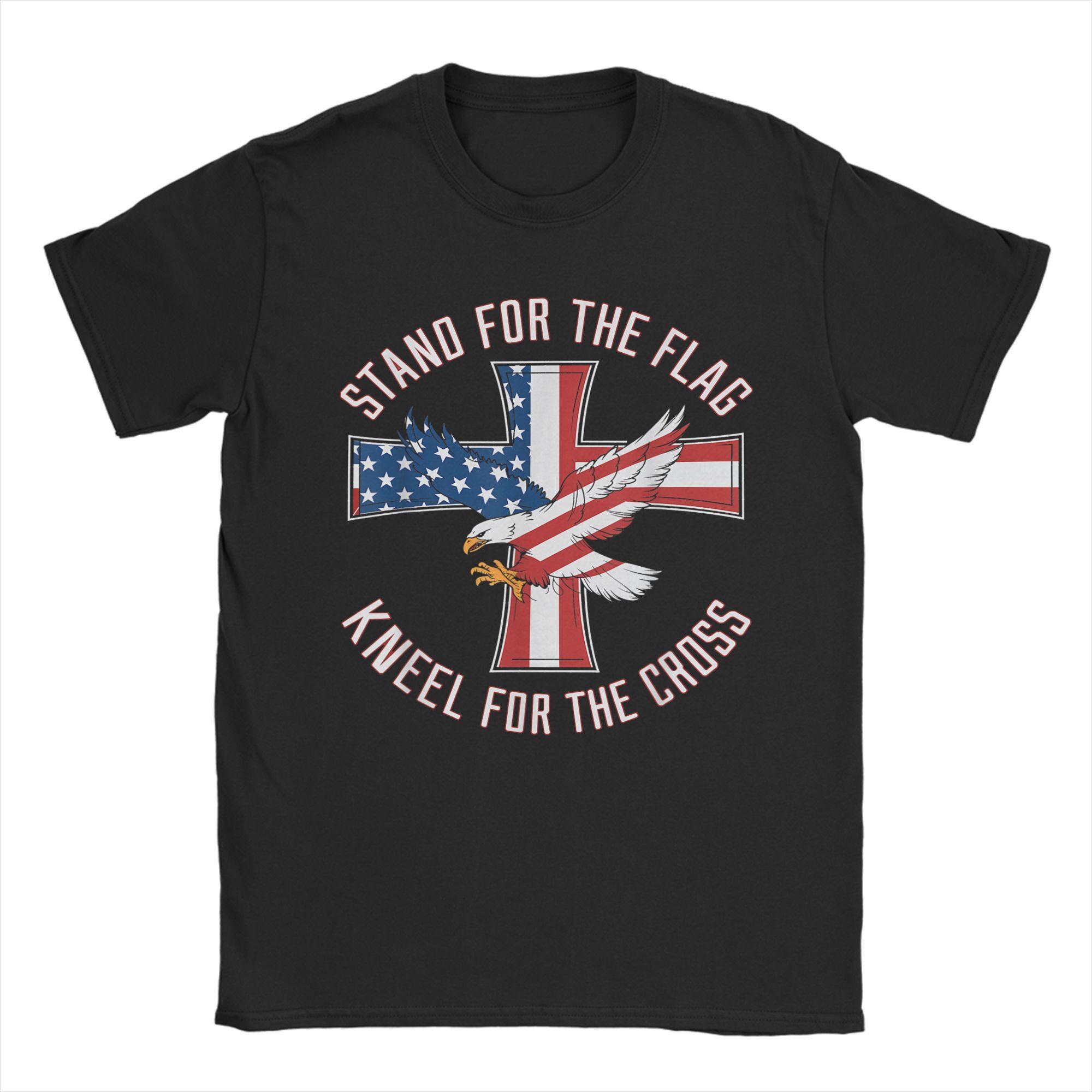 Stand For The Flag Kneel For The Cross Men s T Shirt Veteran s Day Vintage Tee Shirt Short Sleeve T-Shirt Cotton Plus Size Merch S