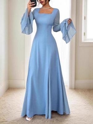 Elegante Abito da Sera in Chiffon con Volant - Abito Sottile a Maniche Lunghe per Donna