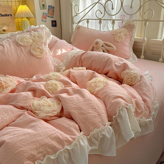 2026 French Romantic Lace 3D Embroidery Washed Four-Piece Set