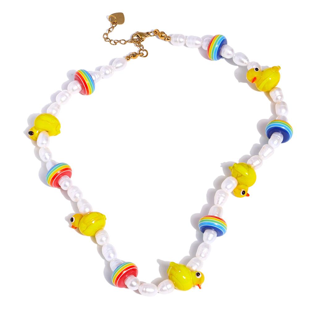 

Yhpup Natural Freshwater Pearls Cute Yellow Duck Beads Handmade Chain Fashion Necklace Creative Charm Premium Jewelry Gift 2025
