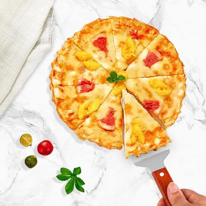 10x Pie Server Cake Holder Transfer Triangular Spade Spatula for Pizza Cake Baking Wood Wooden Handle Shovel Stainless Steel