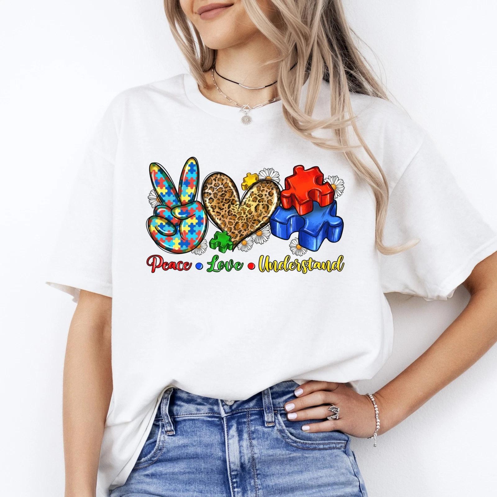Peace Love Understand T-shirt gift Autism awareness autism mama tee 4XL