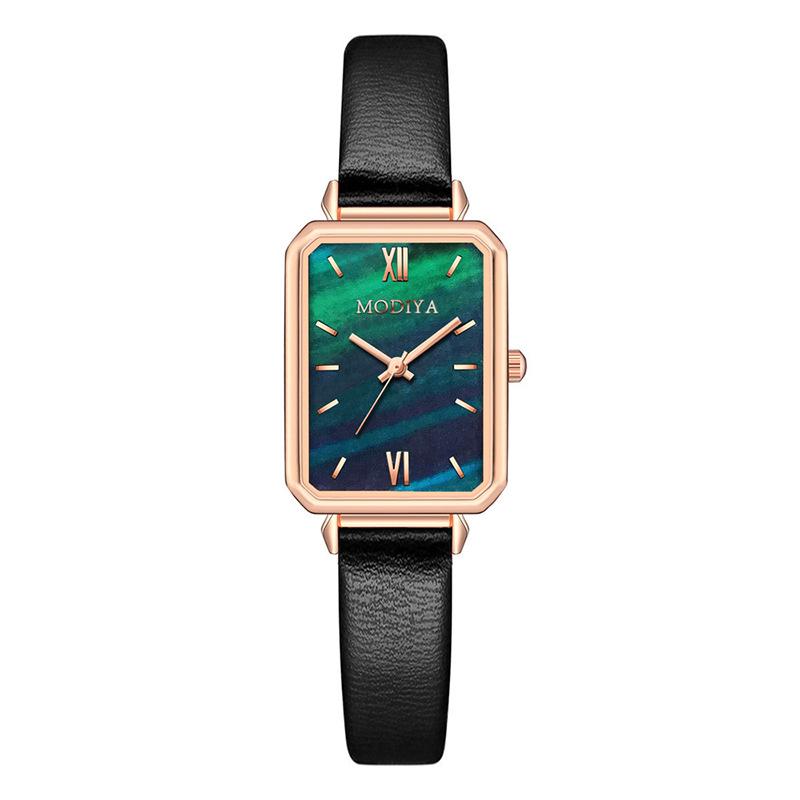 Retro Peacock Green Women's Watch - Square Design, Trendy by TikTok, Perfect for Students and Style Enthusiasts.