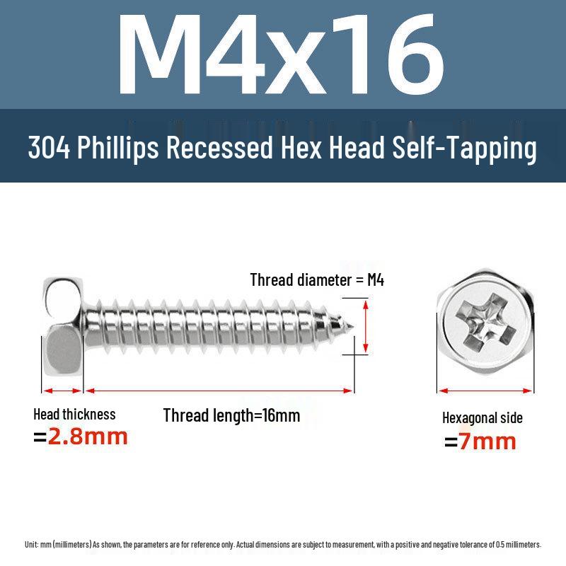 Yigu 304 Stainless Steel Phillips Recessed Hex and Slotted Self-Tapping Screws for Wood, M3-M8