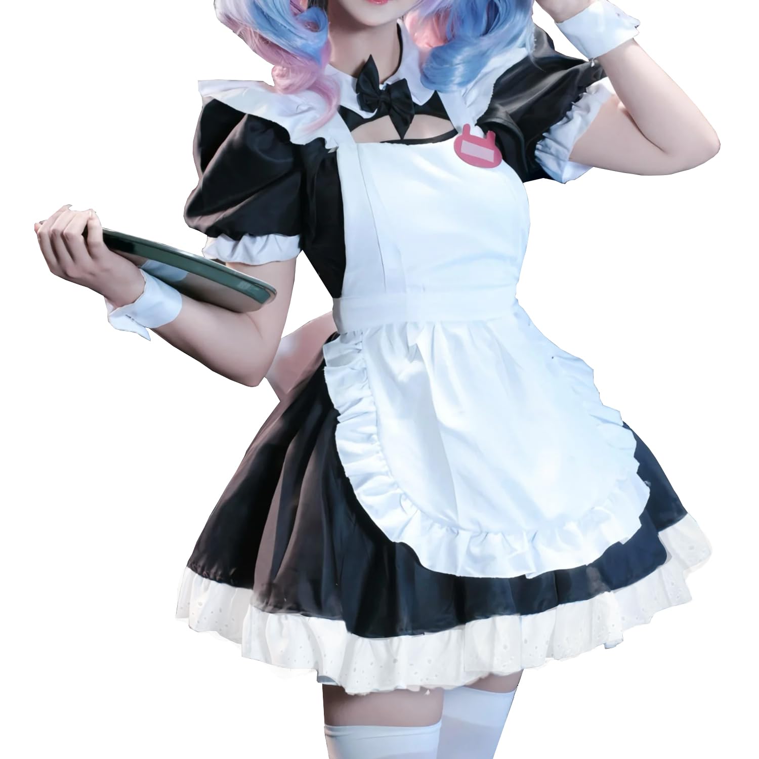 

AOTYP Косплей горничной, костюм горничной на Хэллоуин, школьную вечеринку, размер S, женский костюм, набор из 12 предметов, лолита, кафе, костюм, косплей, взрослый, кросс-дрессинг, чёрный