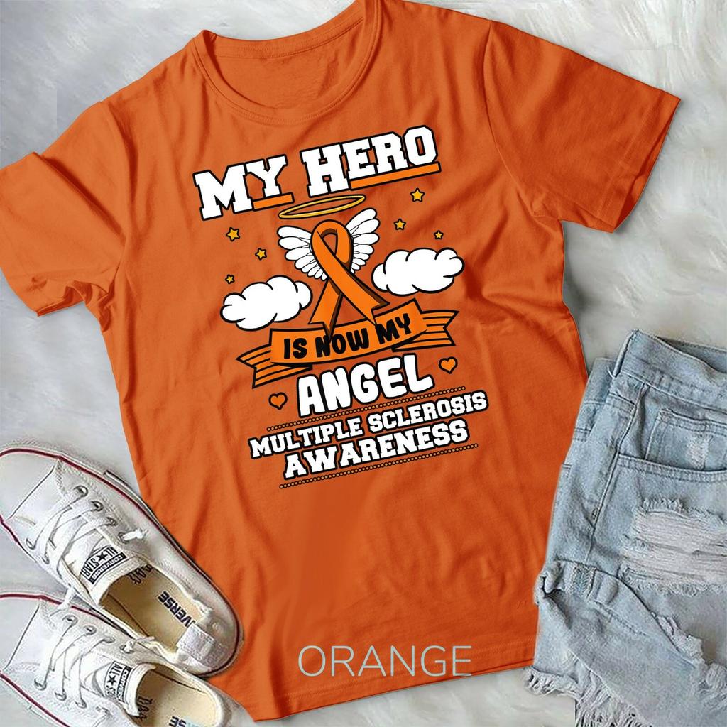 My Hero Is Now My Angel Multiple Sclerosis Orange Ribbon Unisex Youth T-shirt