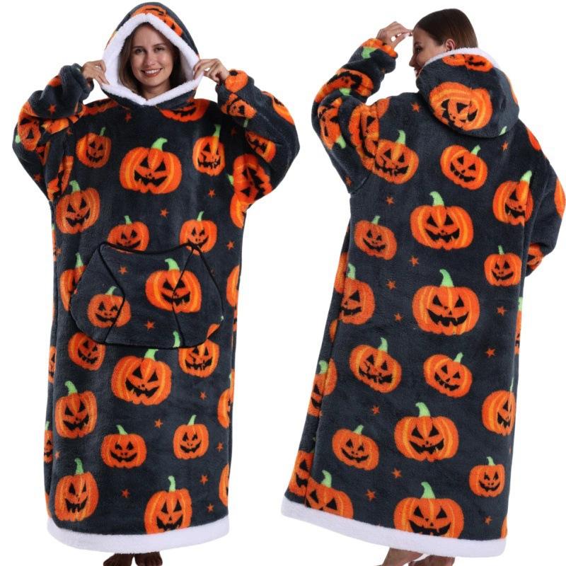 Autumn and winter sports and leisure warm TV blanket senior women's plush comfortable soft bathrobe warm fluffy robe