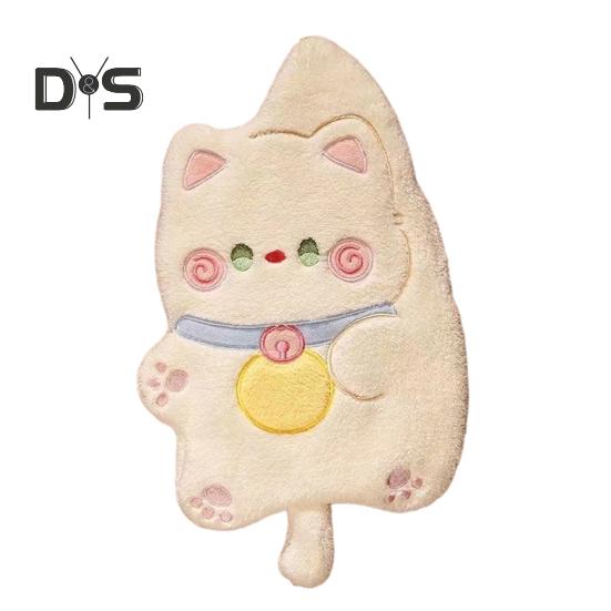 Kitchen Hand Towel Cartoon Cat Shape Highly Water Absorbent Coral Fleece Reusable Bathroom Hanging Towel Home Decoration Face Washing Towel