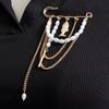 Multi Layer Heart-Shaped Beaded Chain Tassel Brooches for Women Men Imitation Pearl Chains Pendant Brooches Pins Jewelry Gifts