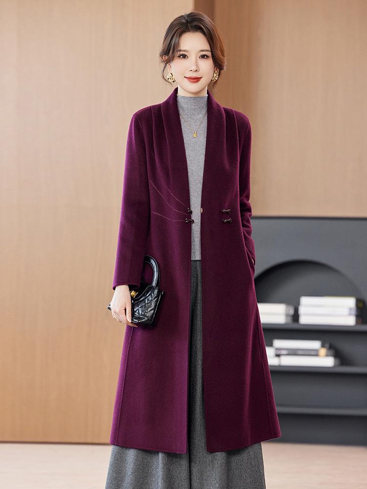 2025 Women's Slimming Long Cashmere Coat - Double-Sided Wool & Over-the-Knee Design for Autumn/Winter