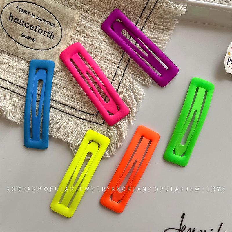 Barrette Carrée Fluorescente Coréenne - Grande, Époxy Coloré pour Filles