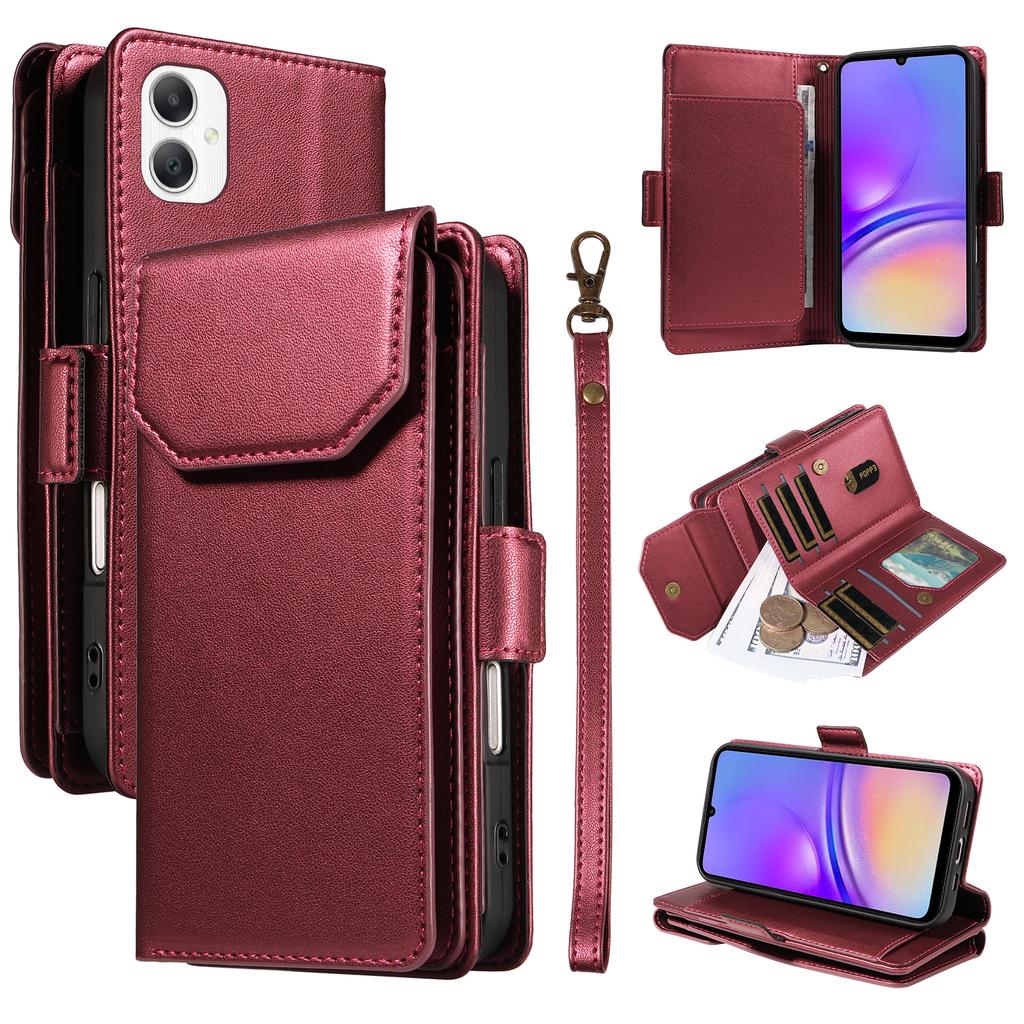 For Samsung Galaxy A06 5G Case with Multi-Card Holder and Strap PU Leather Phone Cover Stand