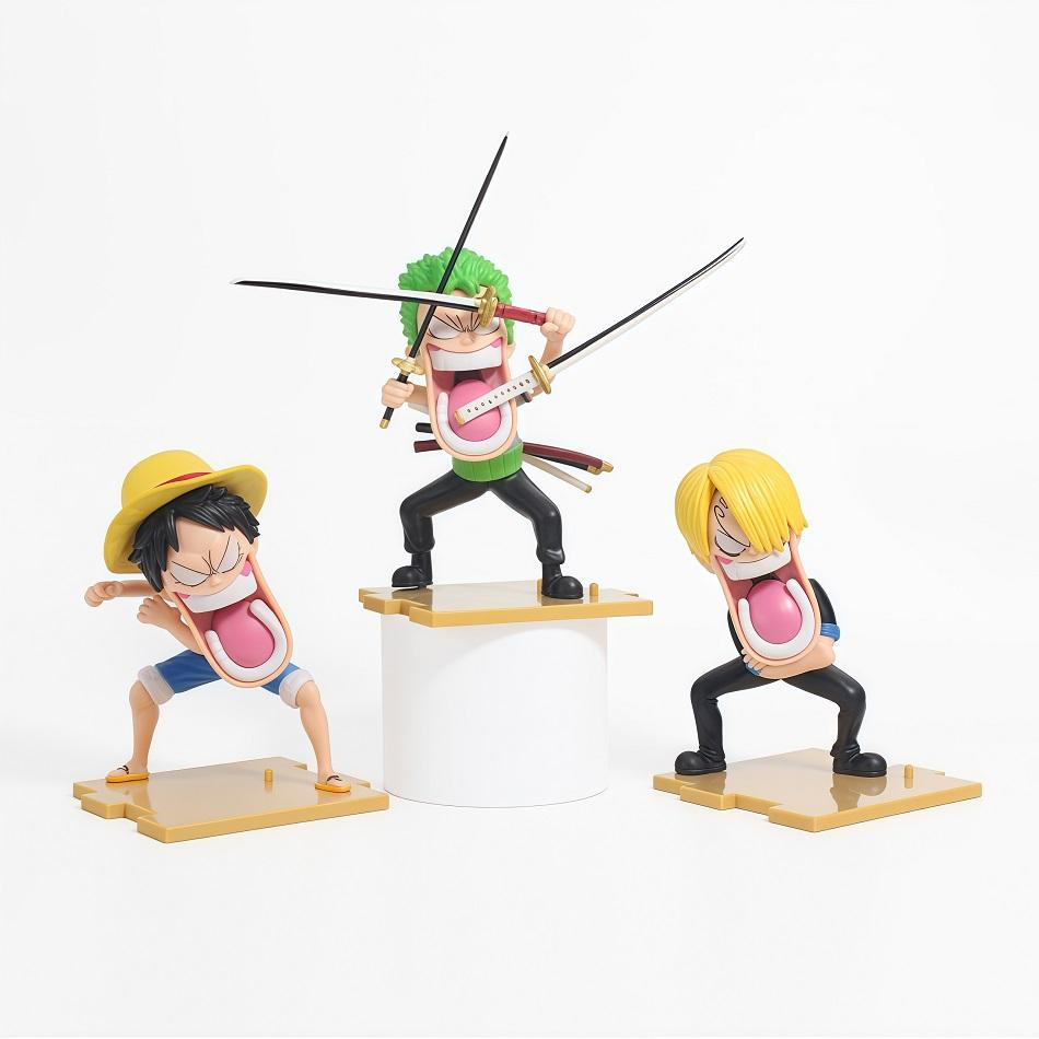 

3Pcs One Piece Anime Funny Figure Sanji Monkey D Luffy Roronoa Zoro Action Figure The Hungry Trio Pvc Model Collectable Toy Gift