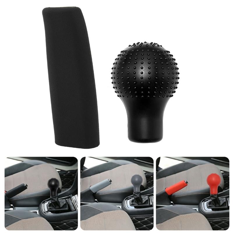 Food Grade Silicone Car Gear Knob Cover with Matching Handbrake Sleeve Simple Installs for Smooth Grip & Easy Cleaning