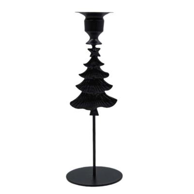 Black Pillar Candle Holder High Footed Metal Christmas Tree Shape Candlestick for Holiday Table Centerpieces Decoration