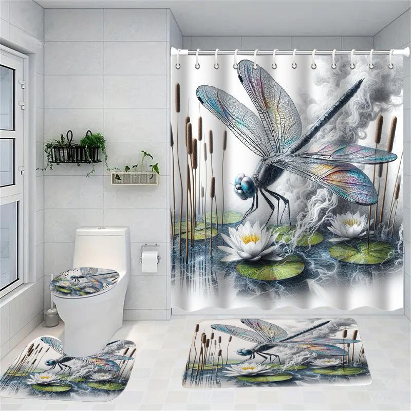Animal Floral Shower Curtain Simple Bath Sets Waterproof Non-Slip Bathroom Rug Toilet U With 12 Hooks Home Deco Free Ship Eye
