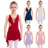 Robe de Danse Fille Strassée Sans Manches Croisée Fente Latérale Ourlet Asymétrique Costume