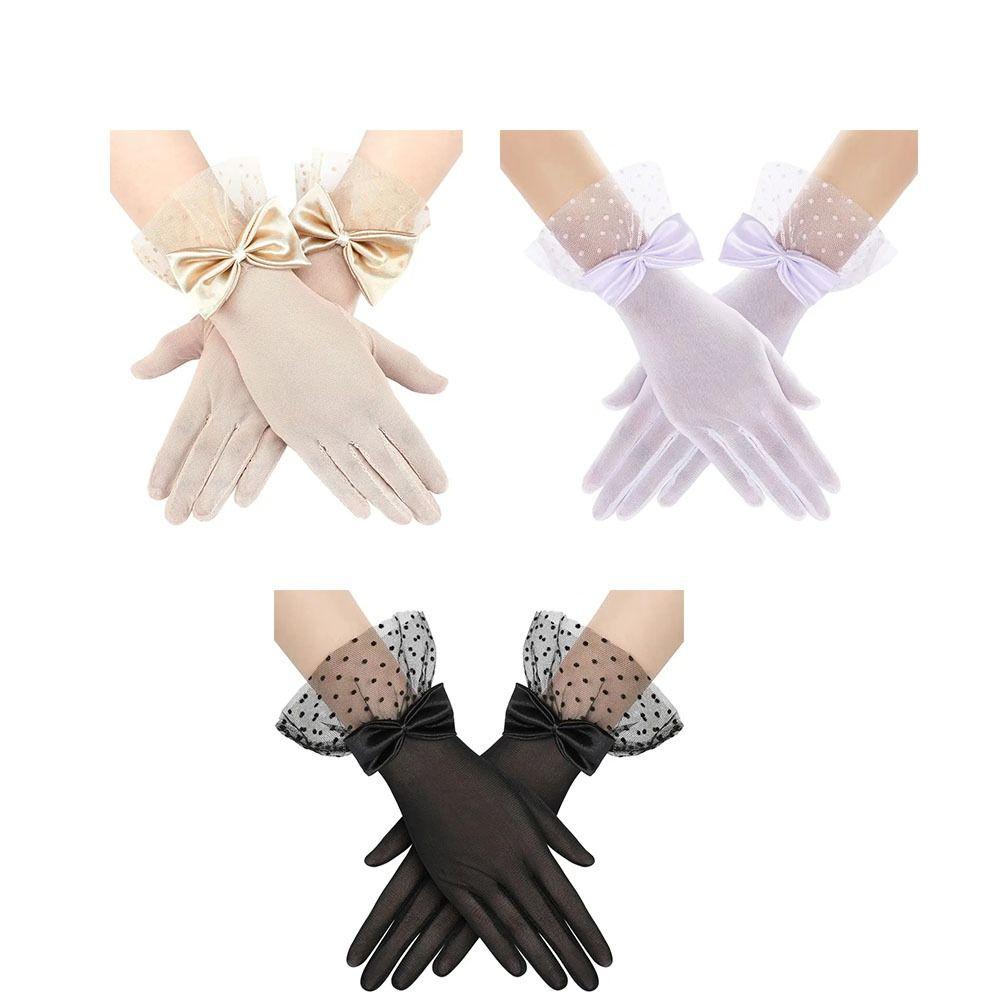 Polka Dot Wedding Bridal Gloves White Long Finger Mittens Retro Black Lace Gloves  Funeral