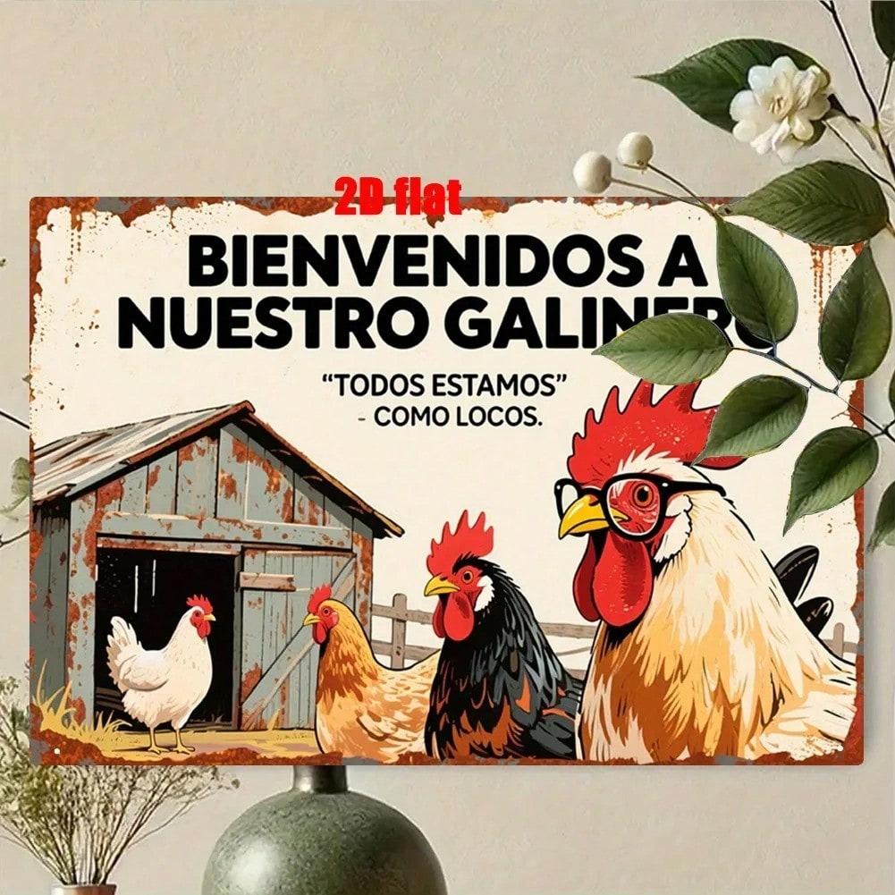 Spanish Chicken House Metal Sign 2D Farm Wall Art for Home Decor Garden Ranch Gift