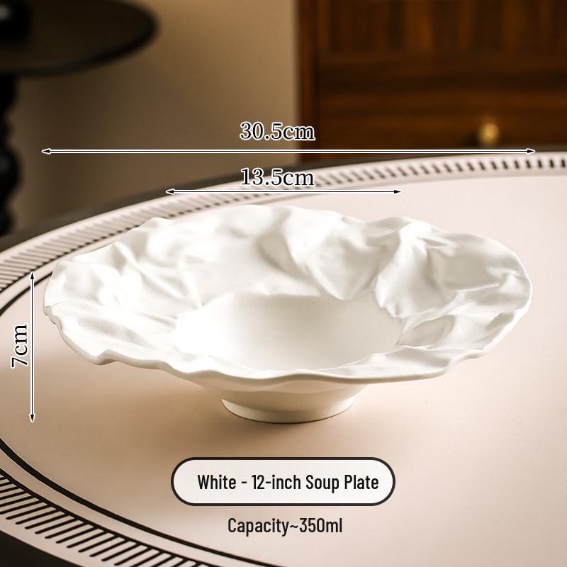 Large Japanese Ceramic Pleated Salad Plate - High-End Elegant Tableware