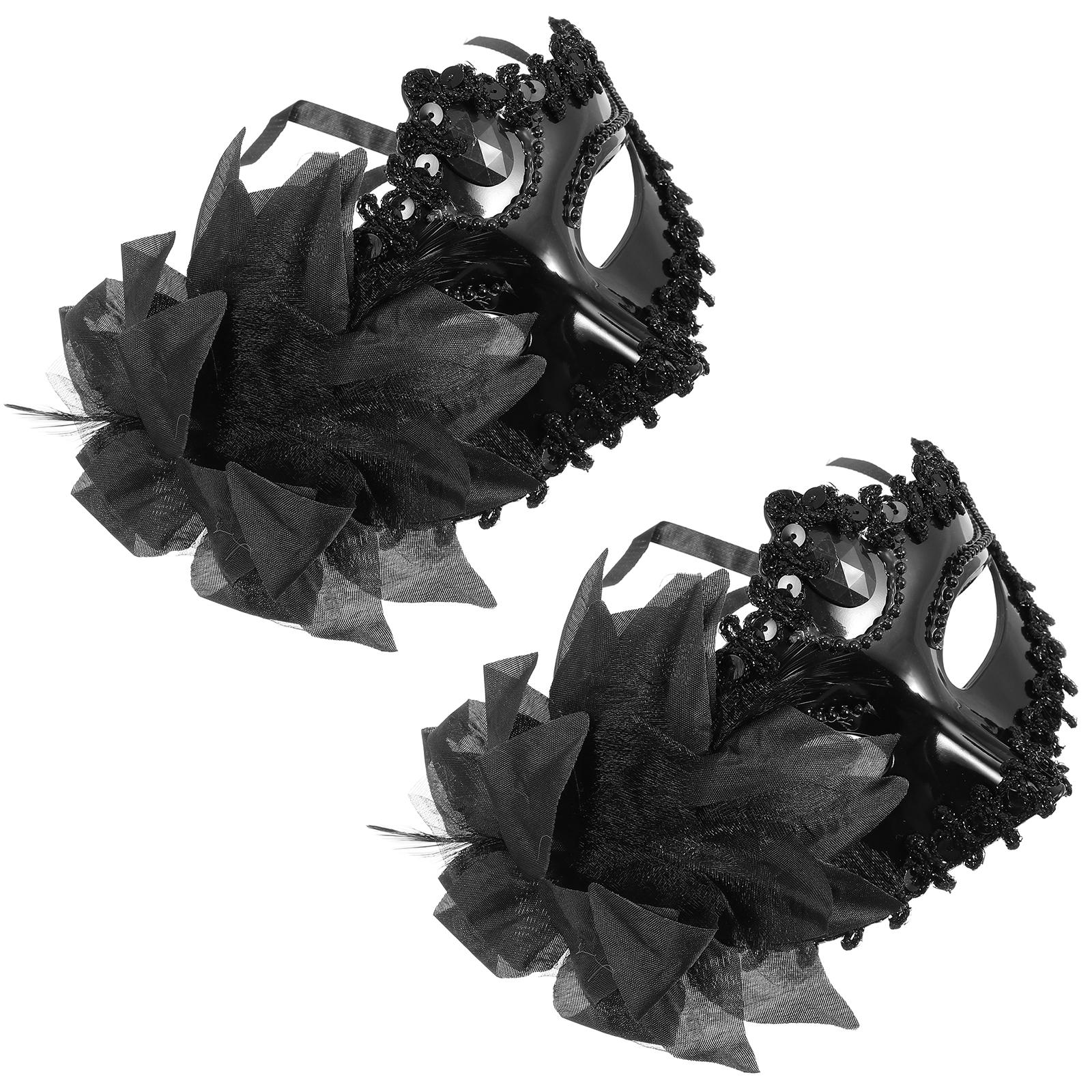 

2pcs Flower Masquerade Masks Adjustable Luxury Delicate Ball Party Cosplay Carnival Wedding Decorative Costume Props чорний