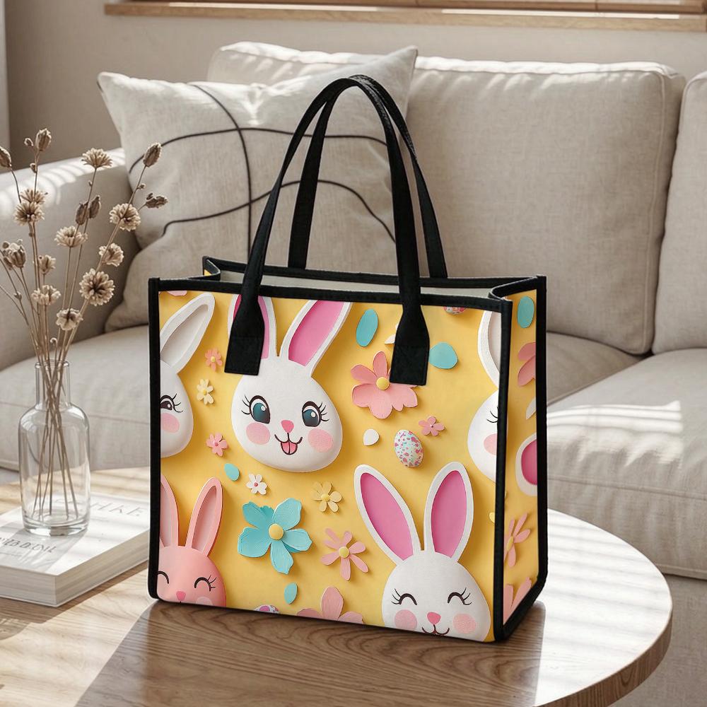 Cute Bunny Printed Tote Bag Fashion Daily Shopping Carry Bag