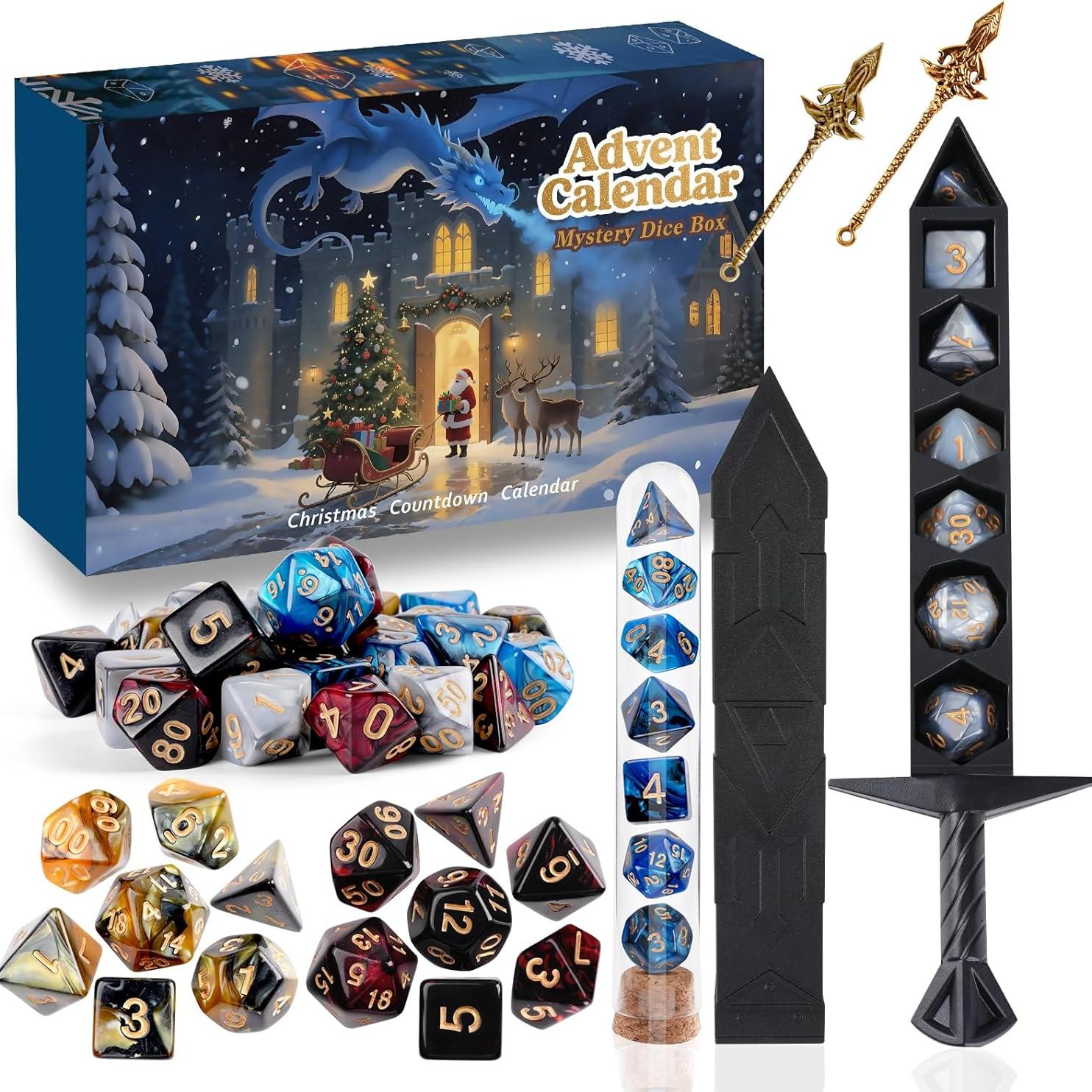 

Рождественский Адвент-календарь 2025 Таинственный набор кубиков DND Адвент-календарь на 24 дня для ролевой настольной игры Dungeons and Dragons RPG MTG