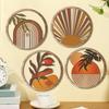 4 Pcs Wooden Round Boho Wall Art Bohemian Hollow Out Circle Wall Decor Neutral Minimalist Farmhouse Wall Hanging Sign for Bedroom Patio Balcony
