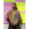 Ein lebendiger Blume des Lebens Druck Damen Washed T-Shirt Baumwolle Lässiges T-Shirt Locker Kurzarm Vintage Sommerkleidung