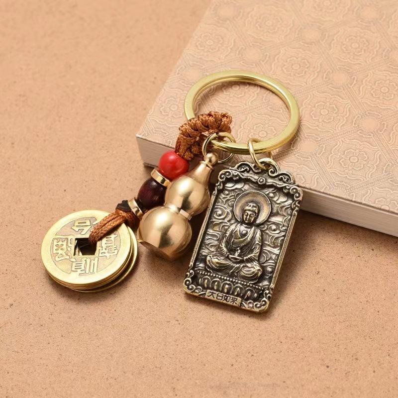Portachiavi Ciondolo Zodiacale in Ottone con Otto Divinità Guardiane