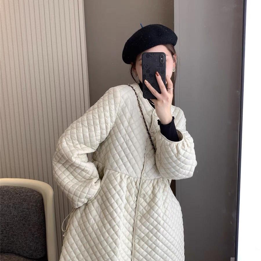 

Свободные однобортные пальто, парки с ромбовидным узором, платья, стеганые хлопковые черные парки, женские пуховики, осенне-зимняя одежда XXXXL бежевый