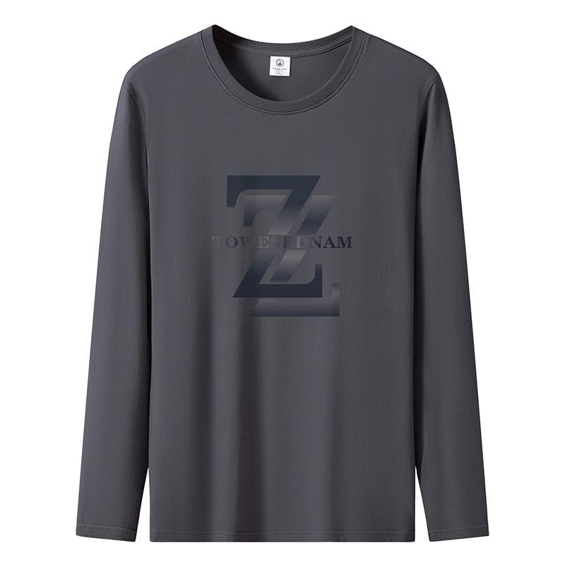 Double Z Pattern Plus Size Mens Long Sleeved T-shirt Pure Cotton Man Casual Pullover S-5XL