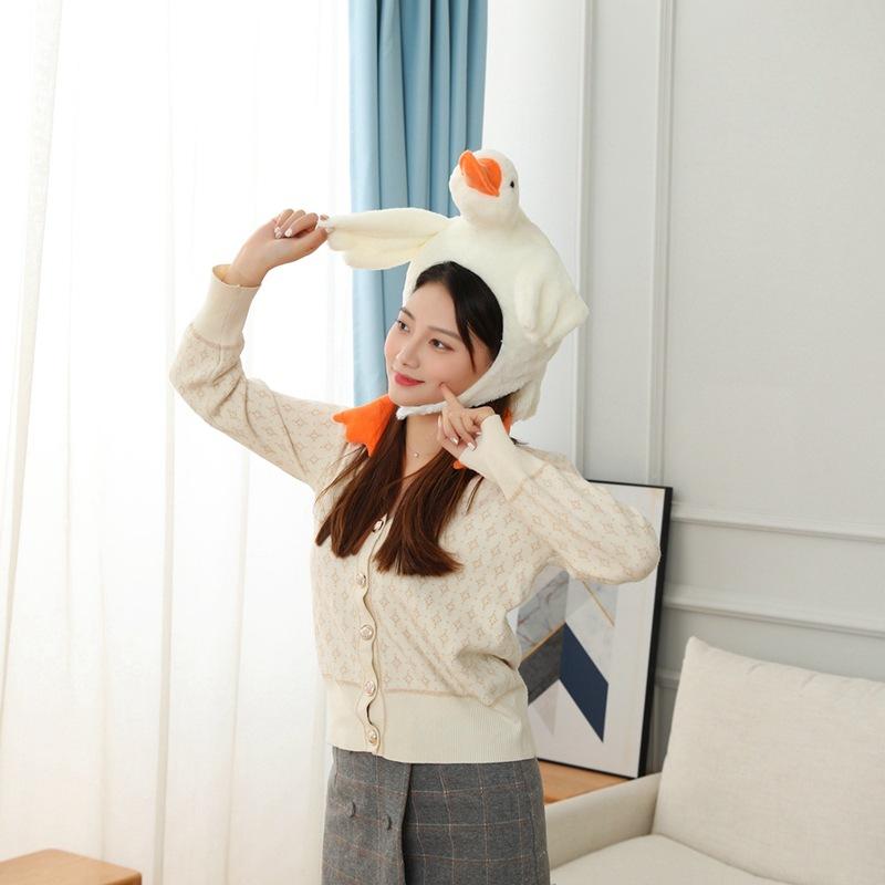 Funny White Goose Plush Head Hat, Cartoon Animal Headgear for Photography Cosplay Party Shooting Props