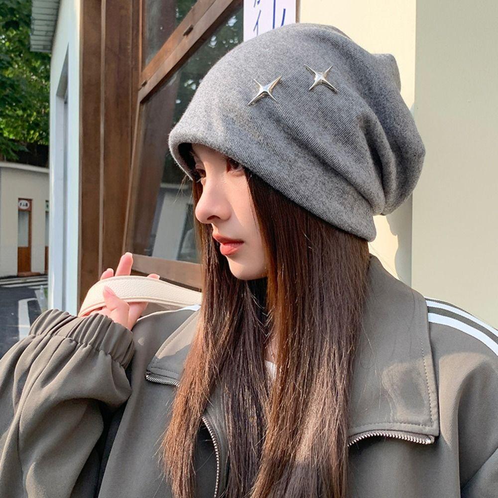 Polyester Slouchy Beanie Hat Star Decor Warm Earflap Hat Fall Winter Beanie Hat  Outdoor Activities