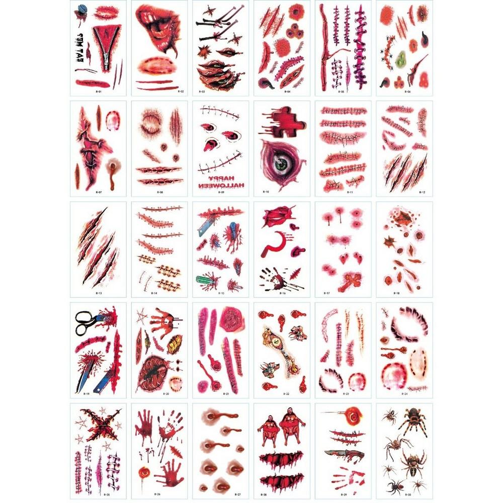 ByUse Halloween Day Wound Tattoo Makeup Sticker A (60 Sheets), 1 Set
