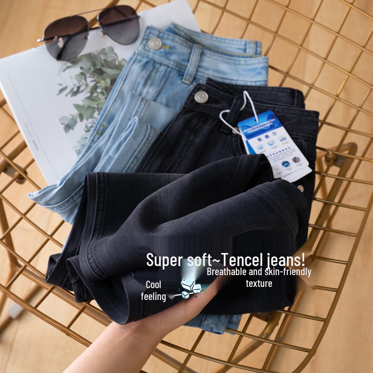 Tencel High-Waisted Wide-Leg Jeans - 100% Lyocell, Drapey, Slimming, Versatile Pants for Women XS